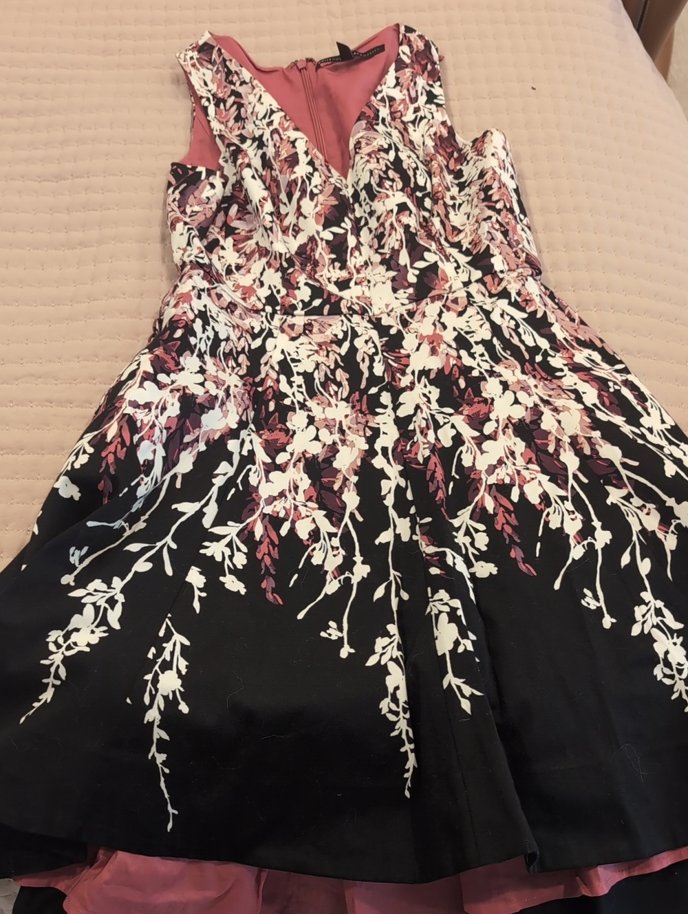Fit-and-Flare Dress in Black and Dusty Rose